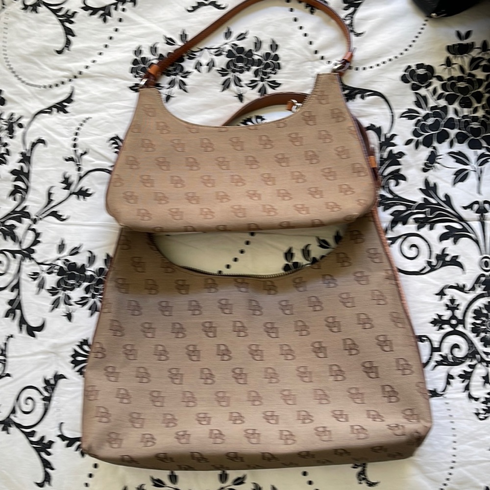 Dooney & Bourke bundle on two bags purses tan canvas used monogram